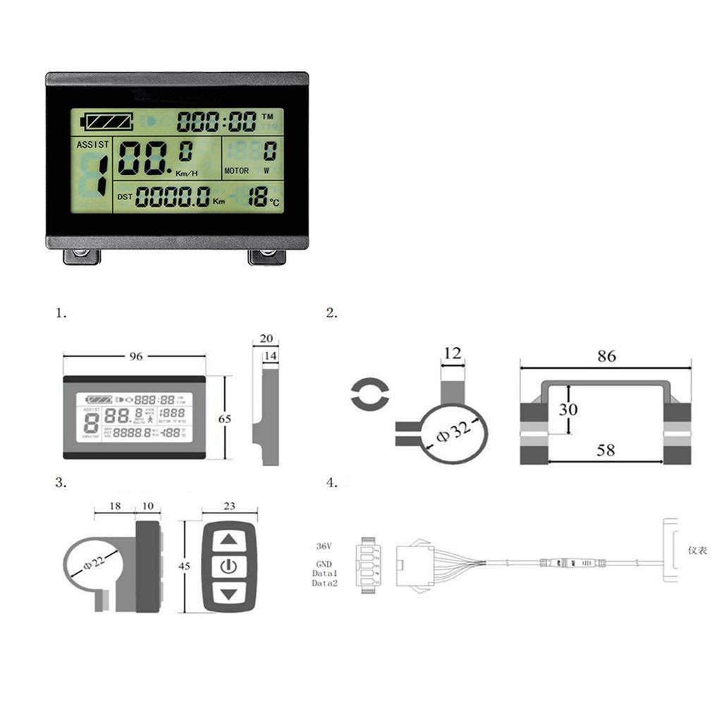 Electric Bike Display Meter 5 Pin Waterproof Connector Bicycle LCD Display Control Panel for KT Controller 24V 36V 48V