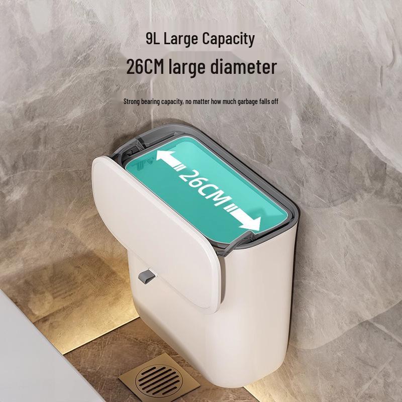 Wall-Mounted Bathroom Trash Can with Lid & Toilet Paper Holder - Compact Sanitary Bin