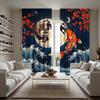 2pc Moon and wave pattern curtains, polyester fabric, machine washable, suitable for bedroom living room decoration