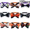 50/100pcs Handmade Halloween Dog Bowties Plush Pet Bow Tie Dog Accessories Pumpkin Skull Style Dog Pet Bow Tie for Holiday