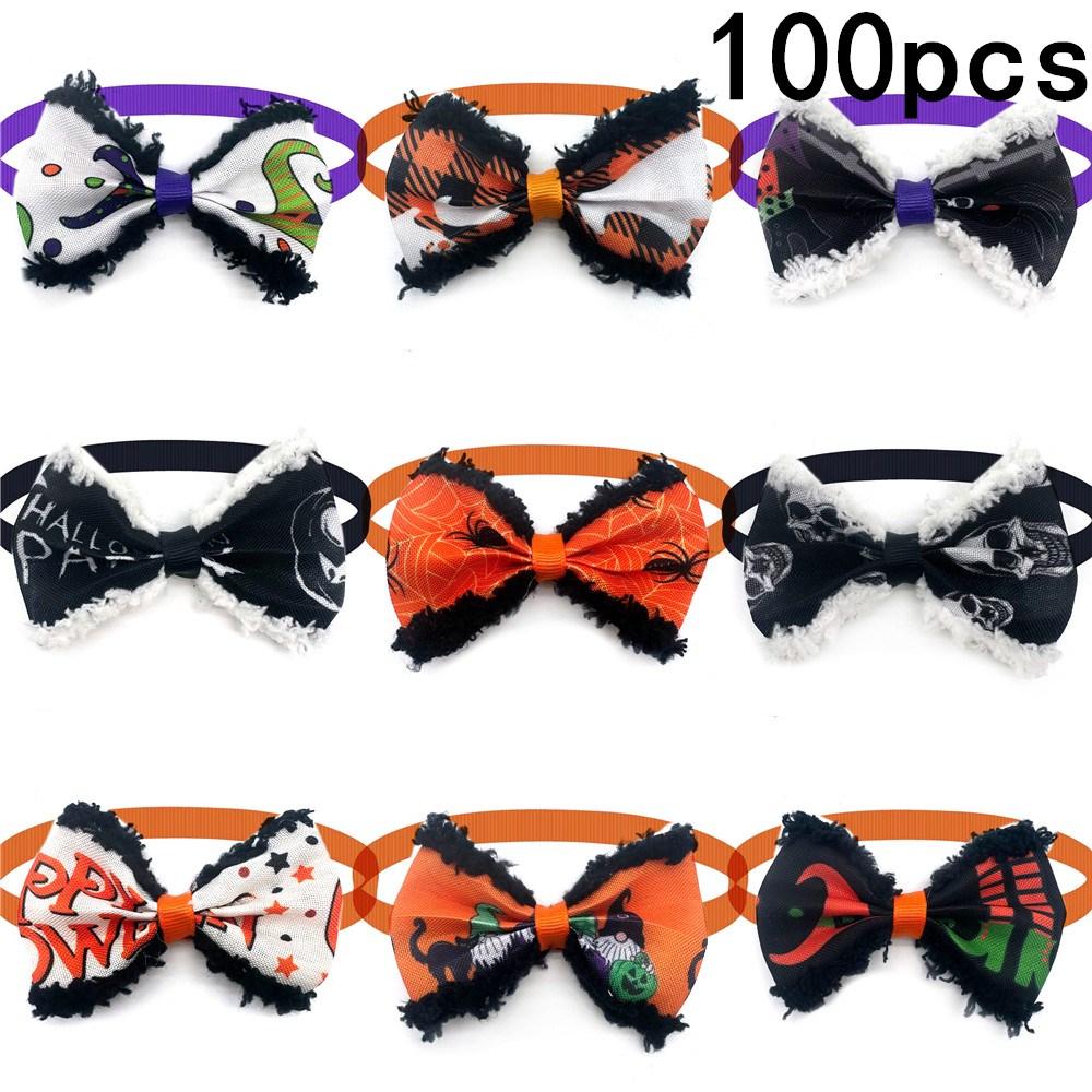 50/100pcs Handmade Halloween Dog Bowties Plush Pet Bow Tie Dog Accessories Pumpkin Skull Style Dog Pet Bow Tie for Holiday