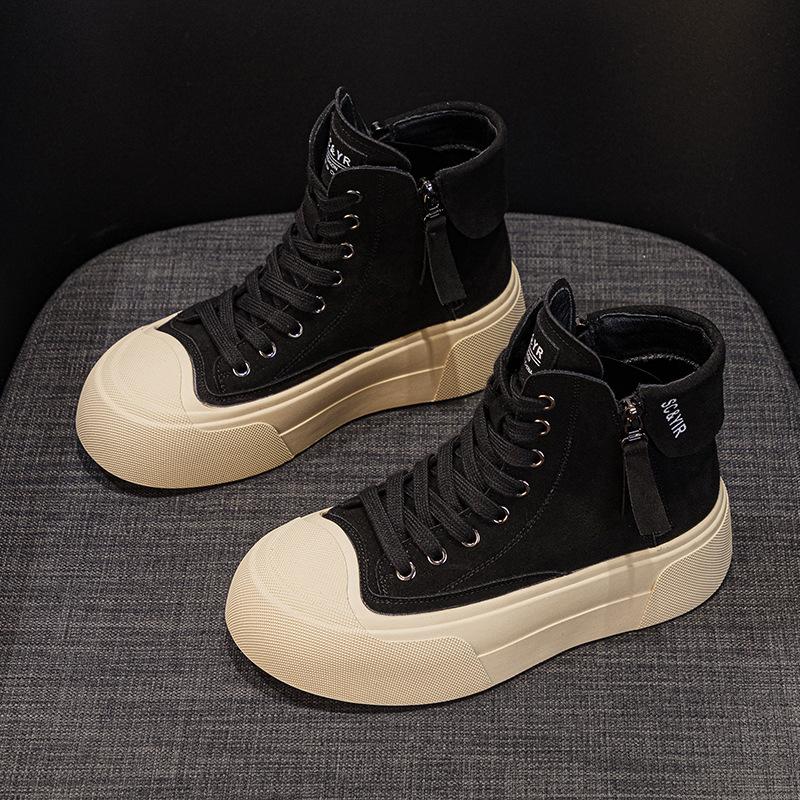 Thick-soled High-top Board Shoes Women's 2025 Autumn New Creative Casual Fashion Versatile Niche Female Student Casual Board Shoes