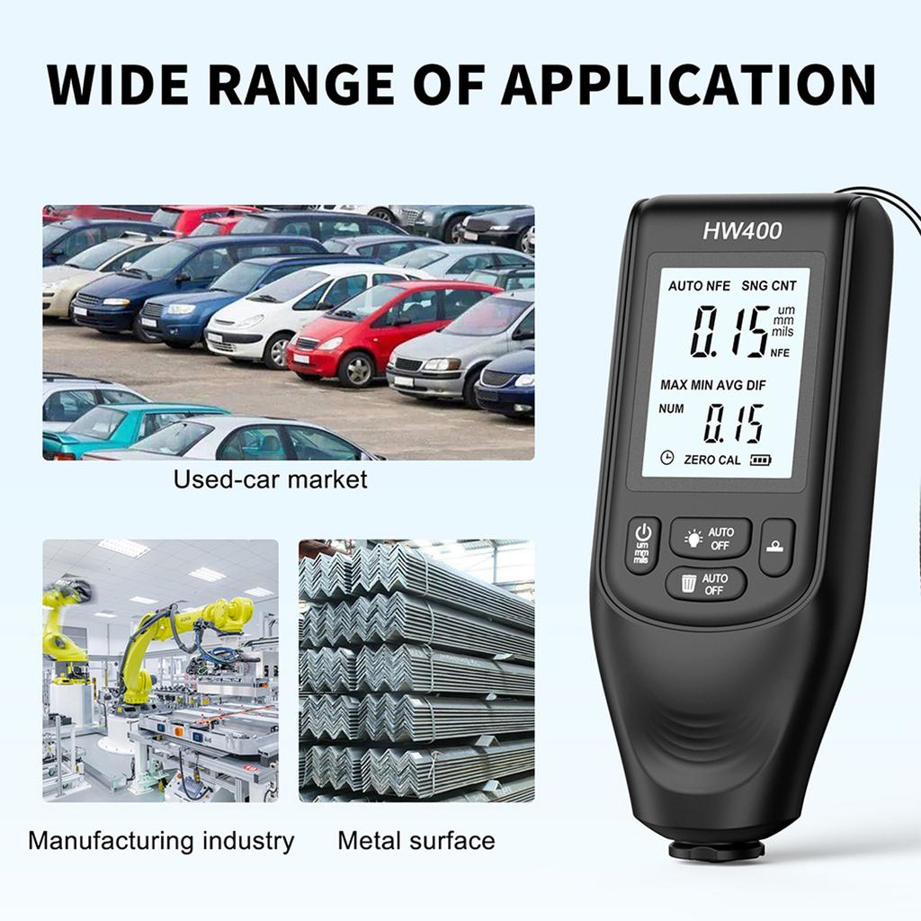 HW400 Lackdickenmesser für Autos Automobil-Dickenmesser 0-2000 µm Digitaler Lackmesser Auto-Beschichtungsdickenmesser für FE/NFE