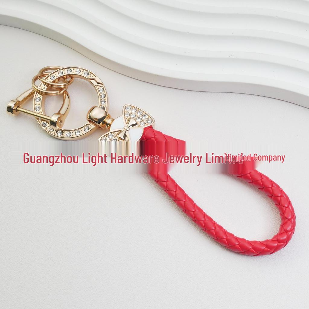 Rhinestone Horseshoe Keychain: Hand-woven Rope with Zinc Alloy Pendant, Anti-Lost Ring, Fashionable Car Key Accessory.