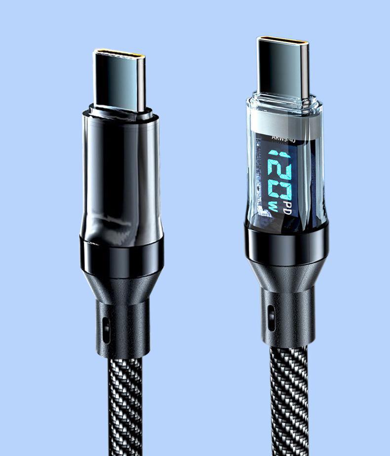 

Подвійний кабель для швидкого заряджання Type-C потужністю 120 Вт із цифровим дисплеєм для Apple 15/16 і Huawei Honor 6A Flash Charging 1.5 meter, Typec-Typec