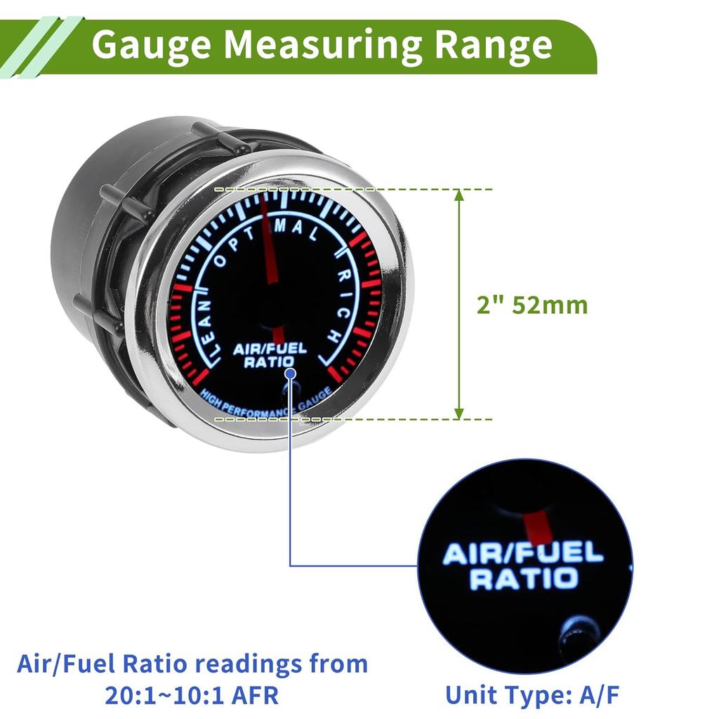 Air/Fuel Ratio Gauge 2" 52mm AFR Controller Gauge Colorful Pointer Car Vehicle Automotive Universal Silver Tone Black White