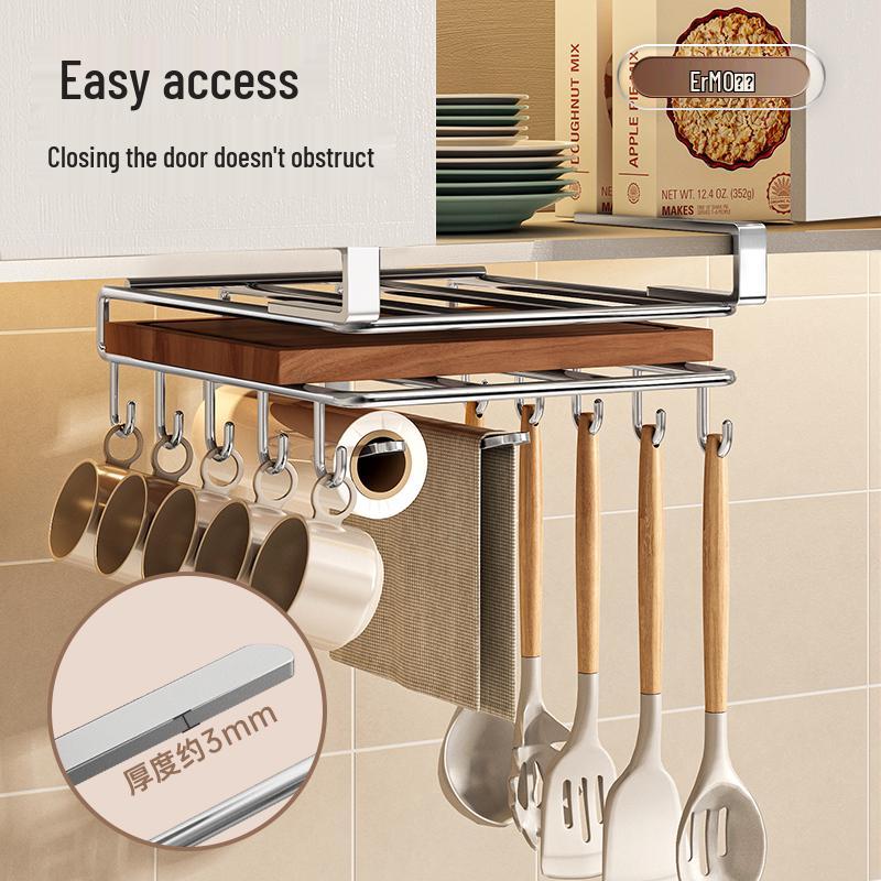 Stainless Steel Kitchen Storage Rack: Hanging Organizer with Cabinet Baskets & Paper Towel Holder