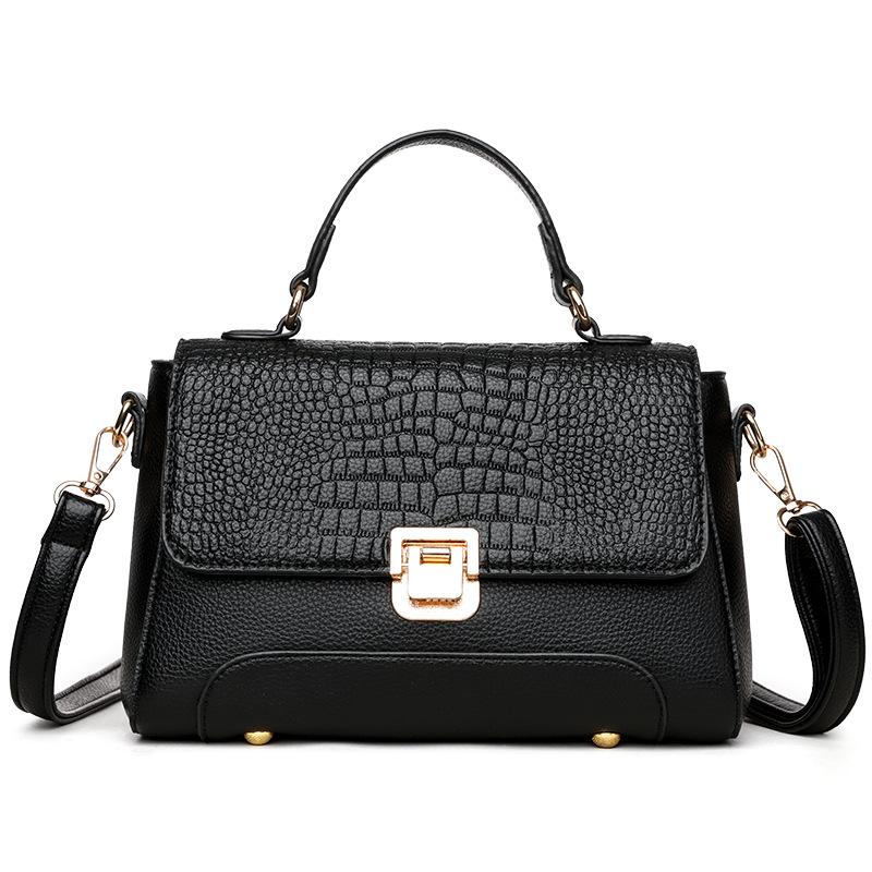 Women's fashion autumn and winter simple crocodile pattern large capacity shoulder messenger bag, light small square bag