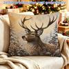 2D Flat Printing Single-Sided Snow Deer Pattern Pillowcase, 1pc Size 45X45Cm/18X18 Inches Without Pillow Core with Zipper Closure, Suitable for Living