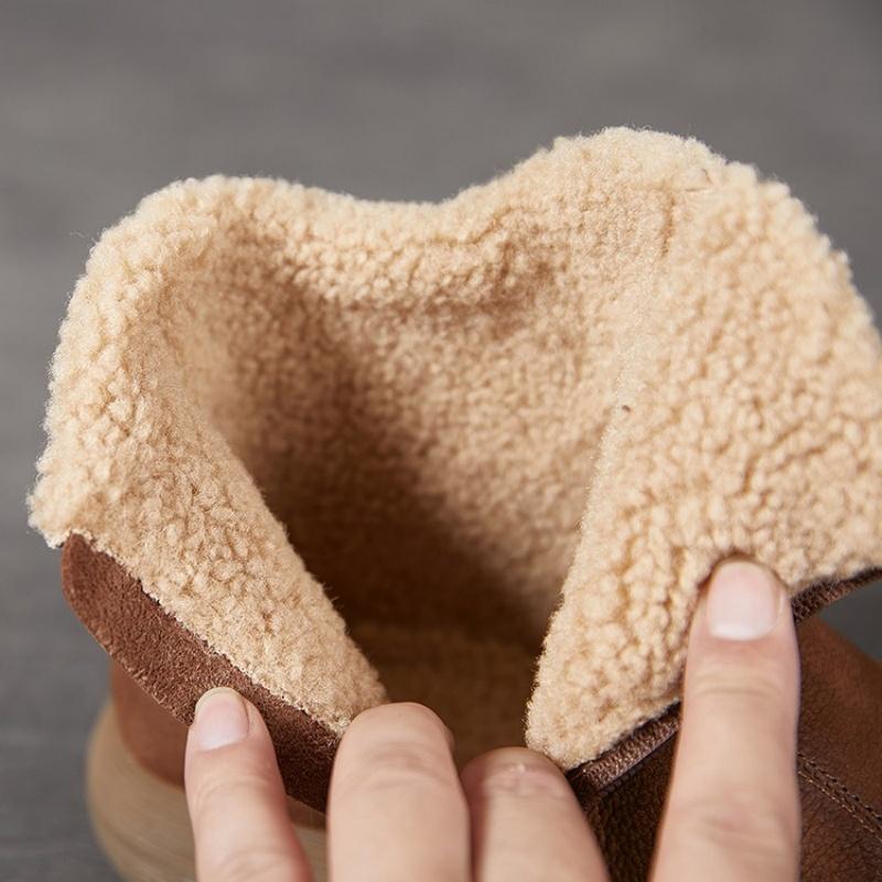 Echtleder Schneestiefel Damen Fauxwolle Fell Outdoor Warmhalten Winter Damen Stiefeletten Seitenreißverschluss Rutschfest Damen Schneestiefel