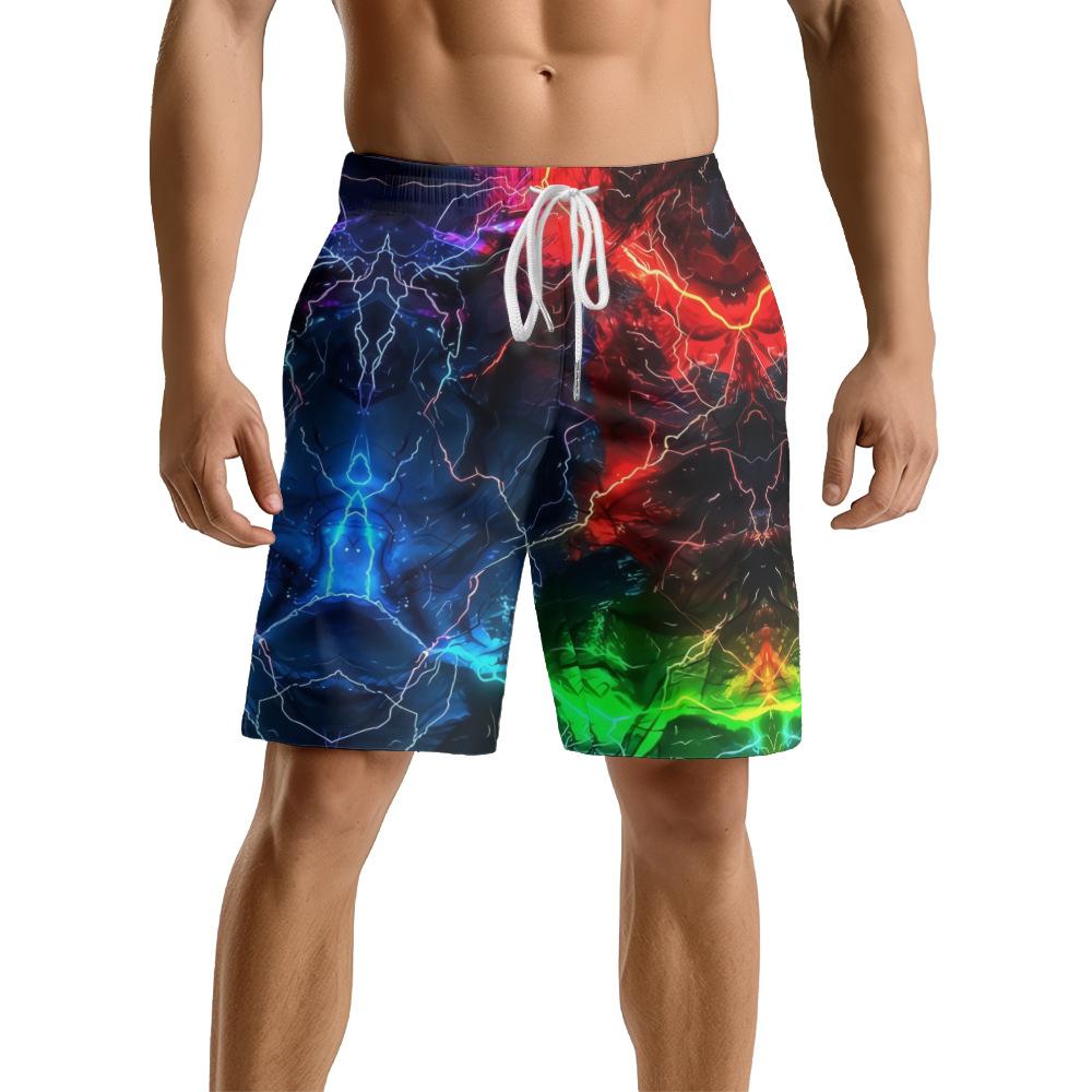 European And American Dark Natural Lightning Element Men'S Casual Shorts Beach Pants