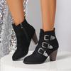 Fashion Brand Design Metal Buckle Decoration Ankle Boots Women 2025 Autumn Point Toe Side Zip Western Booties Sexy Suede High Heel Boots
