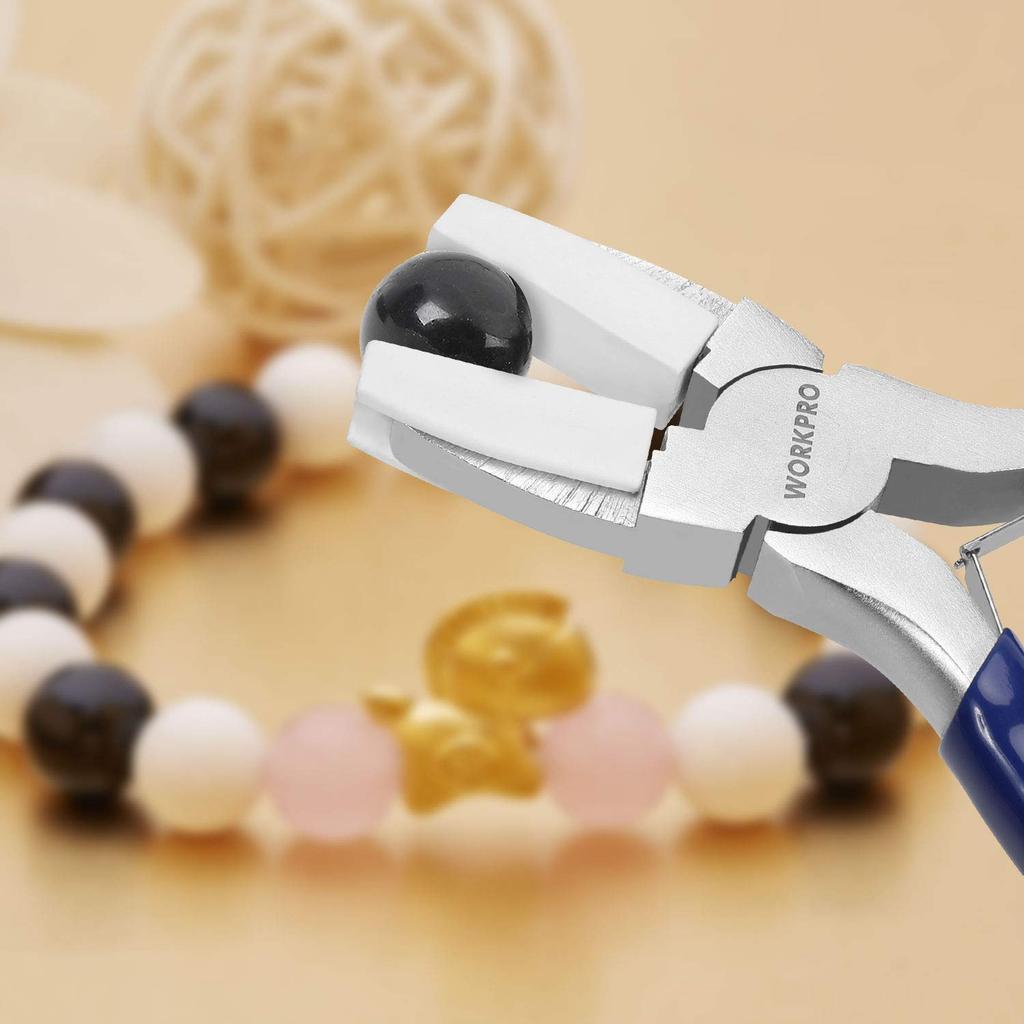 WORKPRO Accessory Tool 8 Piece Handicraft Pliers Flat Round Precision Bead Handmade DIY Spring Automatic Storage Case Included [Complete Edition] Set,