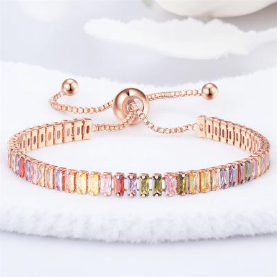 2x4mm Rectangle Stone Rainbow Crystal Multicolor Zircon Bracelets for Women Rose Gold Silver Color Chain Bracelet Bridal Jewelry