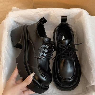 Fashion Retro British Style Lace-up Small Leather Shoes for Women 2025 Spring and Summer New Thick-soled Versatile Small Leather Shoes Single Shoes F