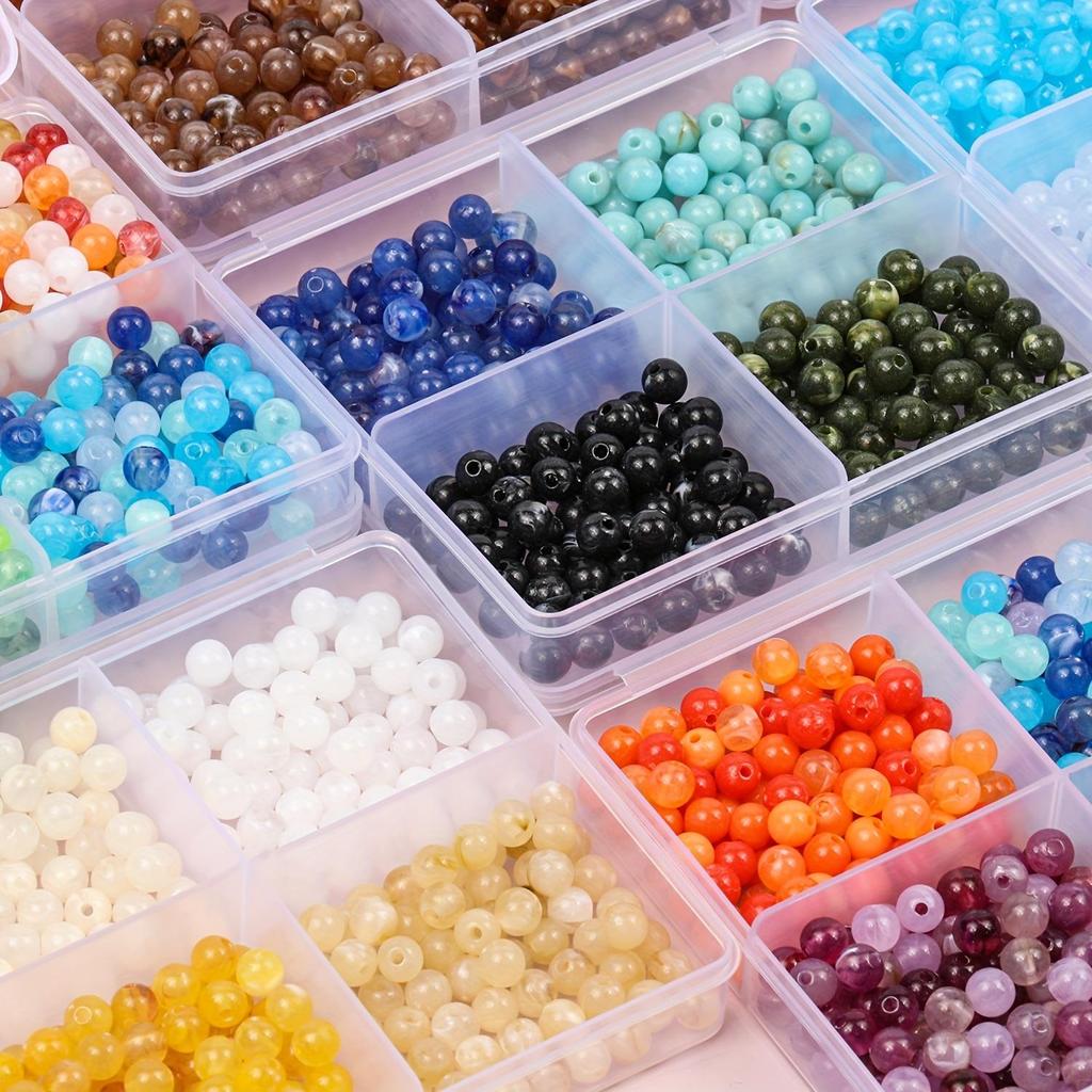 4 Grid Box Mixed Color 6mm 440pcs Acrylic Bead Jewelry Making Kit, Handmade DIY Bracelet Necklace Gift Making