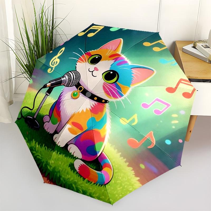 

1pc Colorful Cat Singer Umbrella with Plastic Handle,Compact & Stylish,Cartoon Pattern,Outdoor UmbrellaPT326
