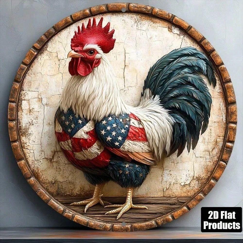 

Metal Poster Rooster 8x8 Inch Flat Aluminum Sign Vintage Farm Bar Decor Wall Art