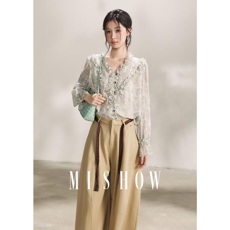 

Французская ретро блузка из шифона с V-образным вырезом и принтом пейсли L