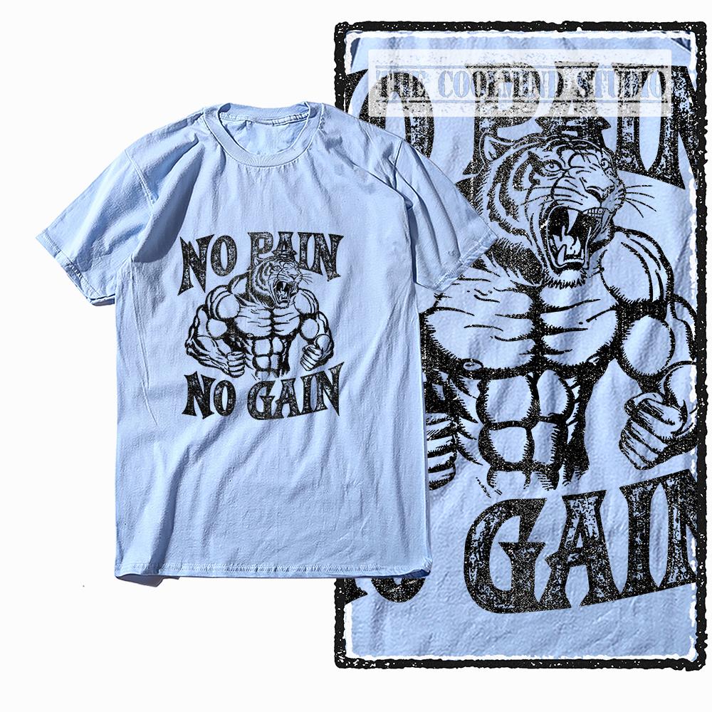 Coolmind Z1063 100% Cotton no pain no gain tiger Exclusive Graphic Men T shirt Cotton men tshirt for men tee shirt