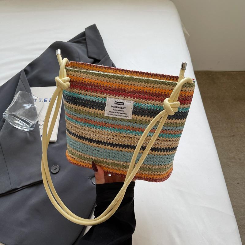 Niche dopamine color woven bag women's new versatile messenger bag vacation beach bucket bag