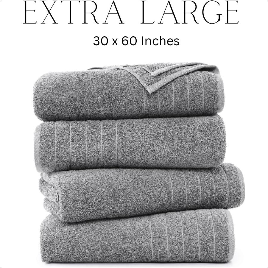 100 Cotton Bath Towels Set of 4 30x60 Ring Spun Mercerized Cotton Bathroom Towel Sets Quick Dry Soft Absorbent Grey Towels Set