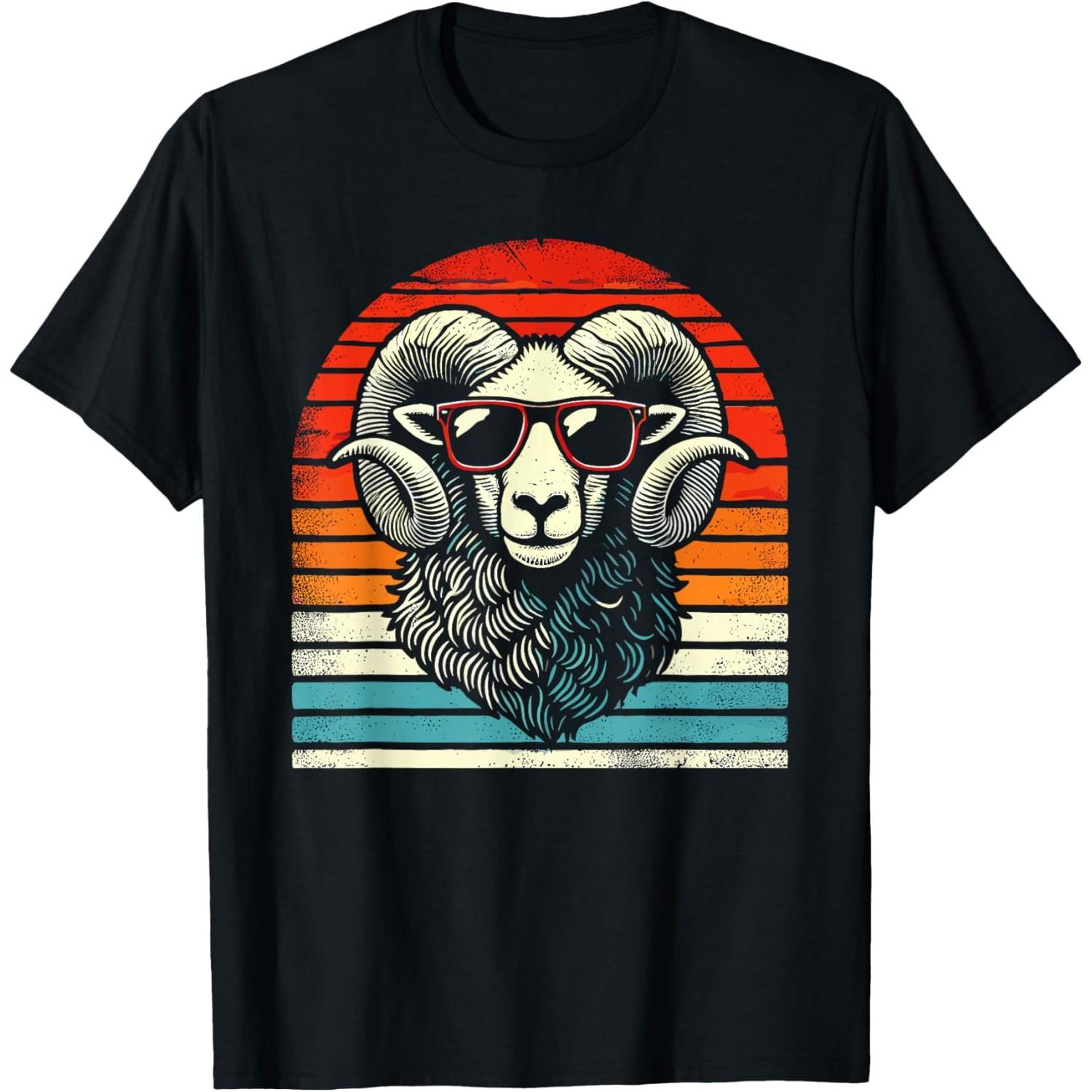 Retro Ram In Sunglasses Graphic Tee Funny Vintage Animal Graphic Tee for Men S