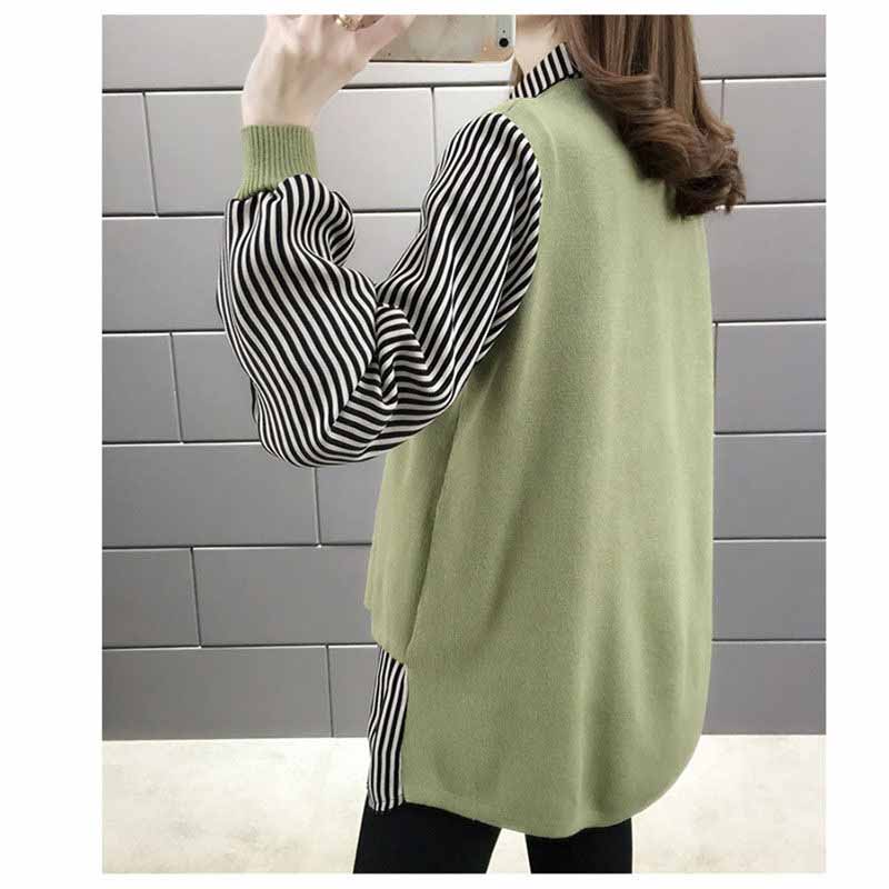 Magliette Fake Two Camicetta da donna Primavera e autunno Maglieria coreana a maniche lunghe Moda femminile Versatile da donna