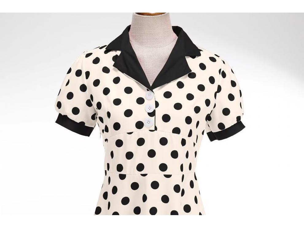 Polka Dot French Retro Hepburn Dress with Shirt Collar