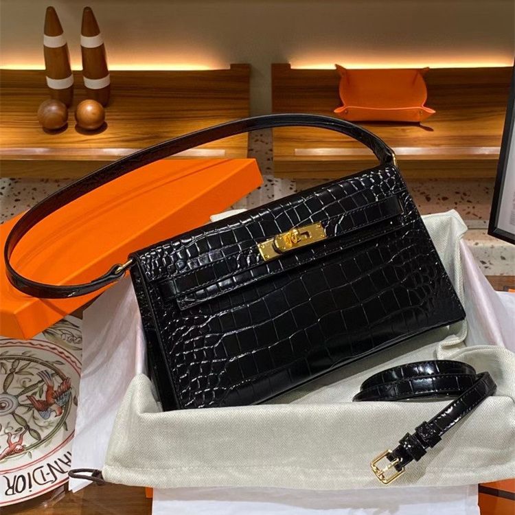 Nuova borsa a tracolla singola in pelle di mucca con motivo coccodrillo, borsa da donna orizzontale, pochette retrò