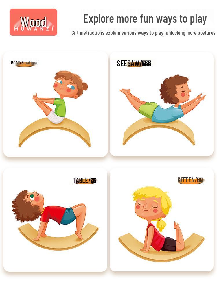 Wooden Curved Balance Board for Indoor Sensory Training - Interactive Two-Person Educational Children's Smart Seesaw.