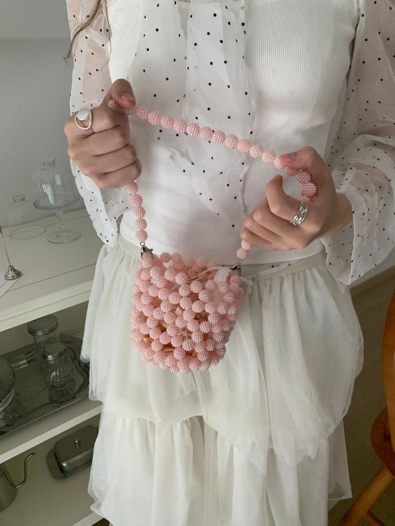 Series beaded acrylic bucket woven bag niche design portable messenger bag