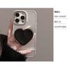 Black heart-shaped stand17promax iPhone Case iphone16Advanced Sense11Applicable12Electroplating15Soft