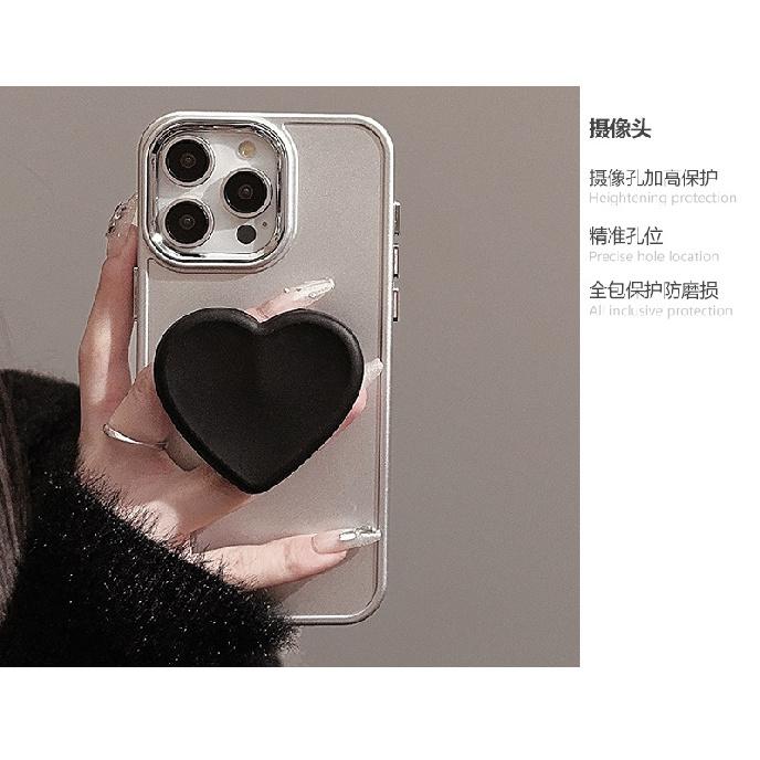 Black heart-shaped stand17promax iPhone Case iphone16Advanced Sense11Applicable12Electroplating15Soft