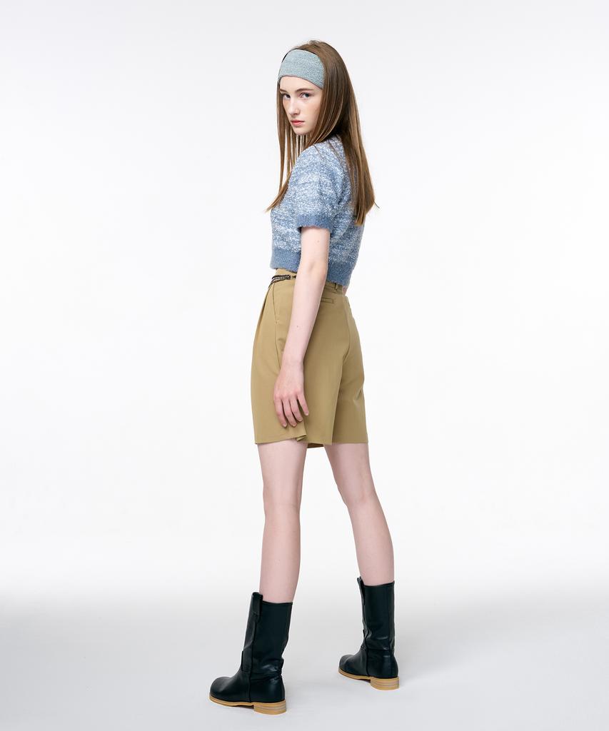 ETMON Color Blend Short Sleeve Knit Top Grayish Blue