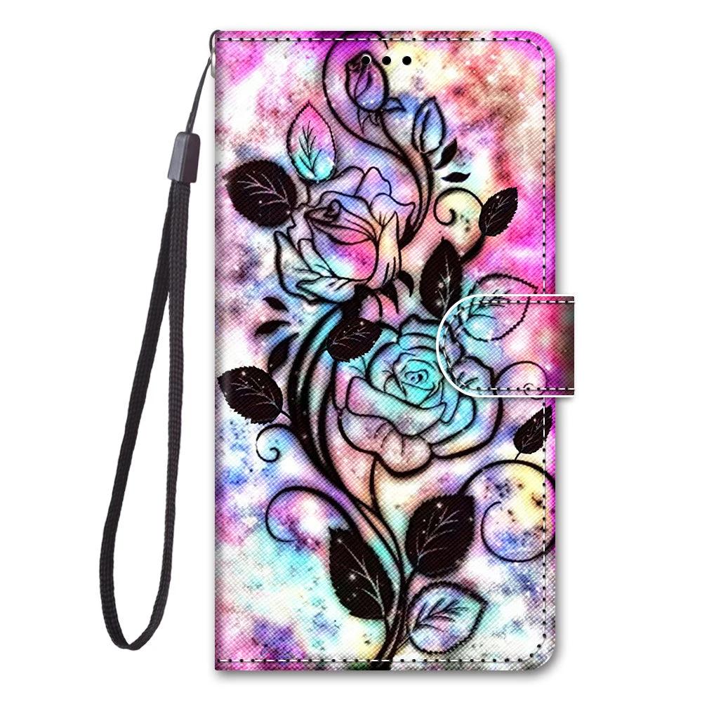 Leather Flip Phone Case For iPhone 11 XR X XS 7 8 SE 2020 SE 2022 Lion Cat Flower Painted Wallet Card Holder Back Cover