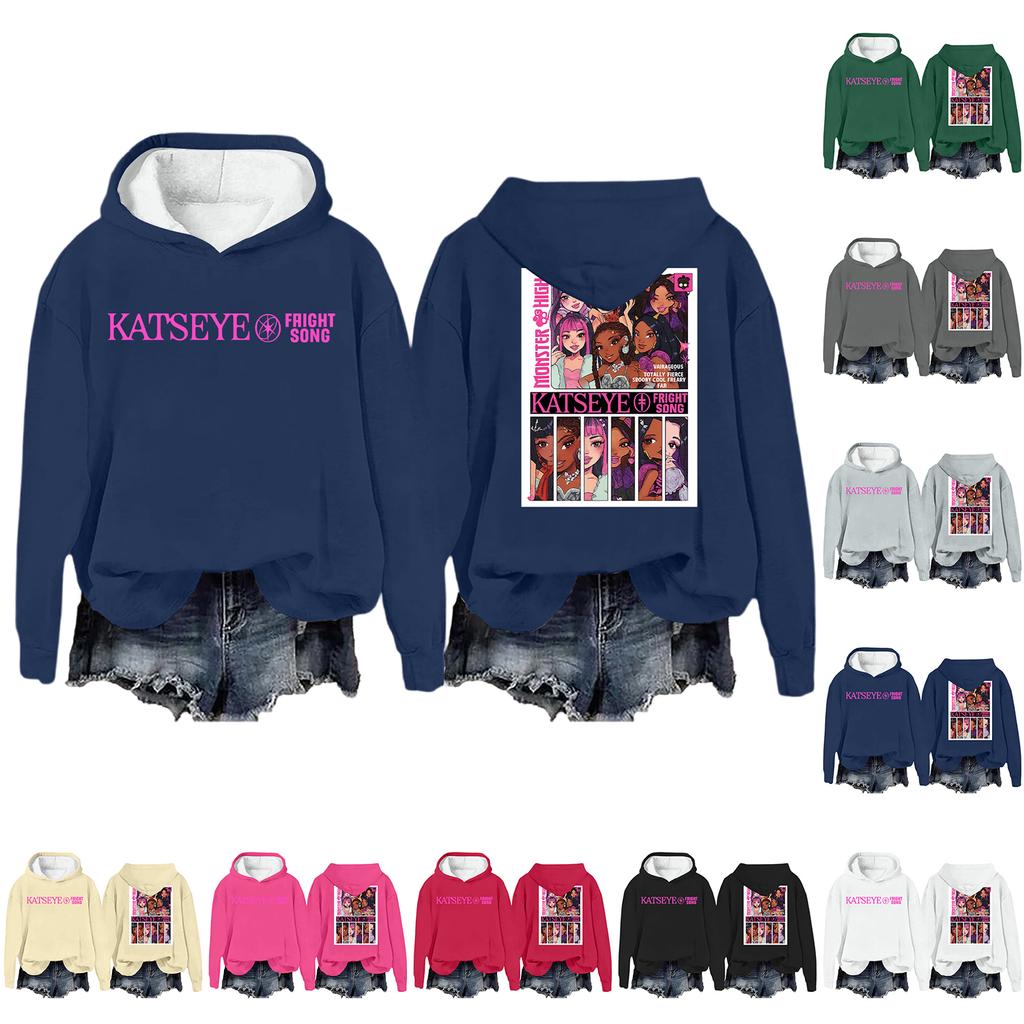 Mote Casual Langermet Løs Trykket Pullover Sport Langermet Hettegenser for Kvinner