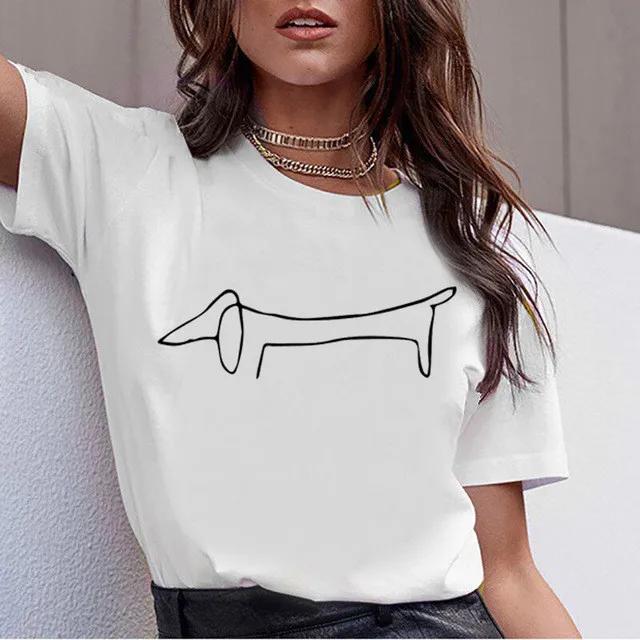 Dachshund Pug Teckel Cute Dog T-shirt Women Kawaii Harajuku Tops Female Summer Aesthetic Clothes Ropa XS-4XL Mujer