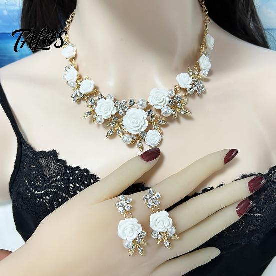 Necklace And Earrings Set 1 Camellia Choker Earrings, Faux Pearl Rhinestone Luxury Jewelry Elegant Flower for Women Daily Wear Party Date High-quality
