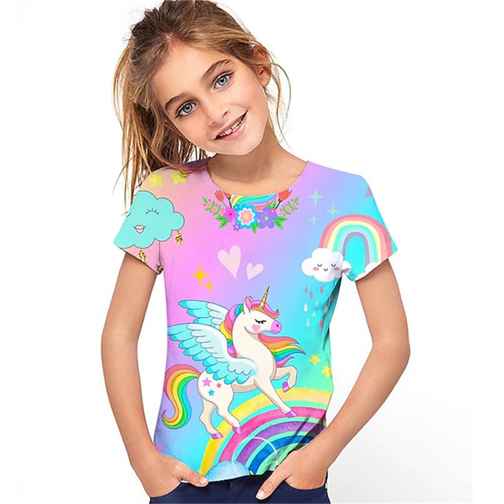 Clothes for Girls From 9 To 12 Years Unicorn Tshirt for Kids Summer Short Sleeve Kawaii T-Shirts