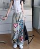 Calças Jeans de Verão para Meninas Calças Retas Estampadas Calças Versáteis