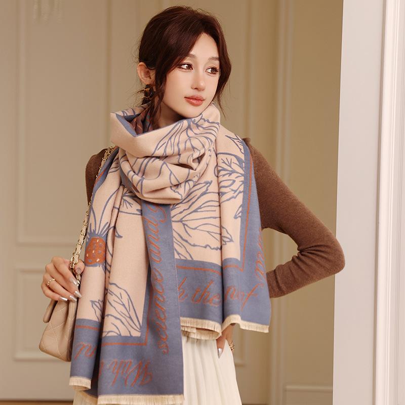 Damen-Schal mit Blumen-Quaste, Schal, Wickelschal für