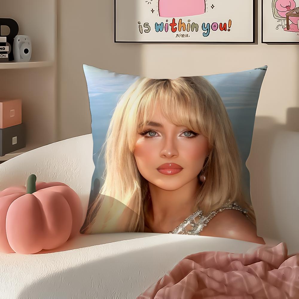 Modern Pop Beautiful Singer SSabrina Carpenter Cushion Cover Pillowcase Short Plush Invisible Zipper Room Sofa Cushion Cover