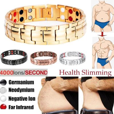 Pulsera de energía para la salud para hombres, pulseras de acero inoxidable con terapia biomagnética para artritis negra, joyería
