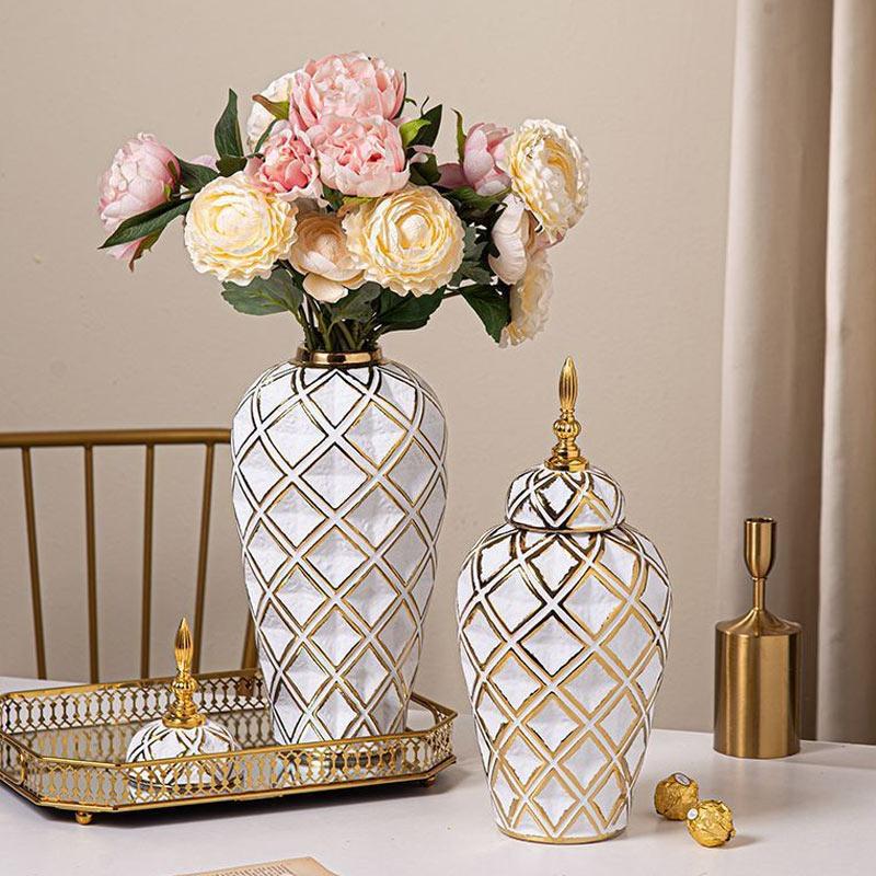electroplated ceramic vase decor Luxury General storage tank tall universal jar Living room dining table home decor ornaments