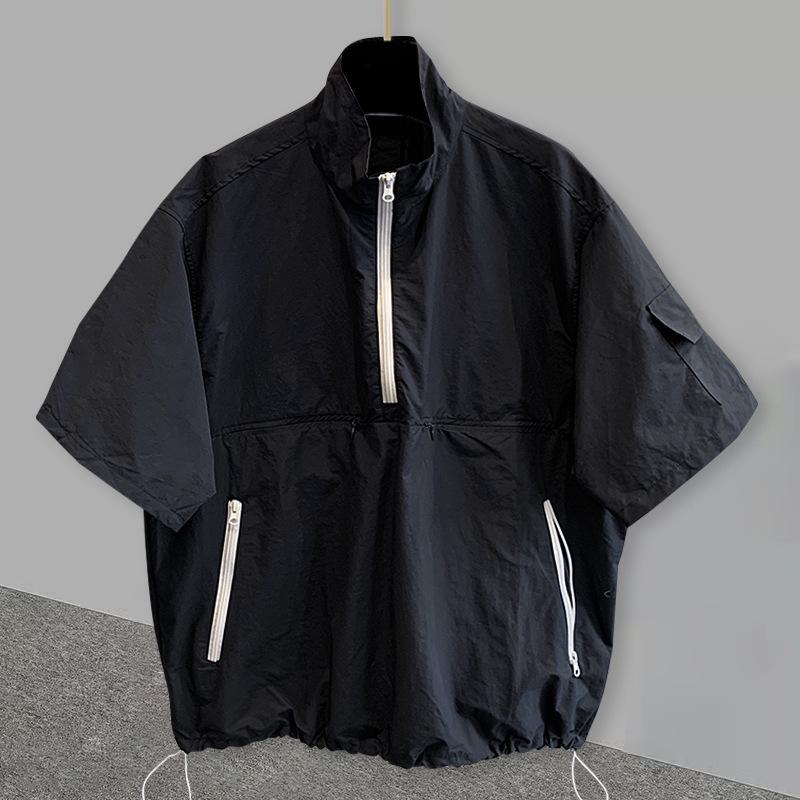 

Solid Color Stand-Up Collar Half-Zip Short Sleeve Workwear T-Shirt XXL