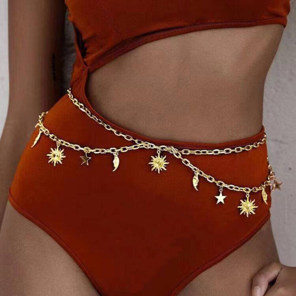 Retro Double-deck Chain Belt Vintage Alloy Waistband Fashion Punk Waist Chain  For Women