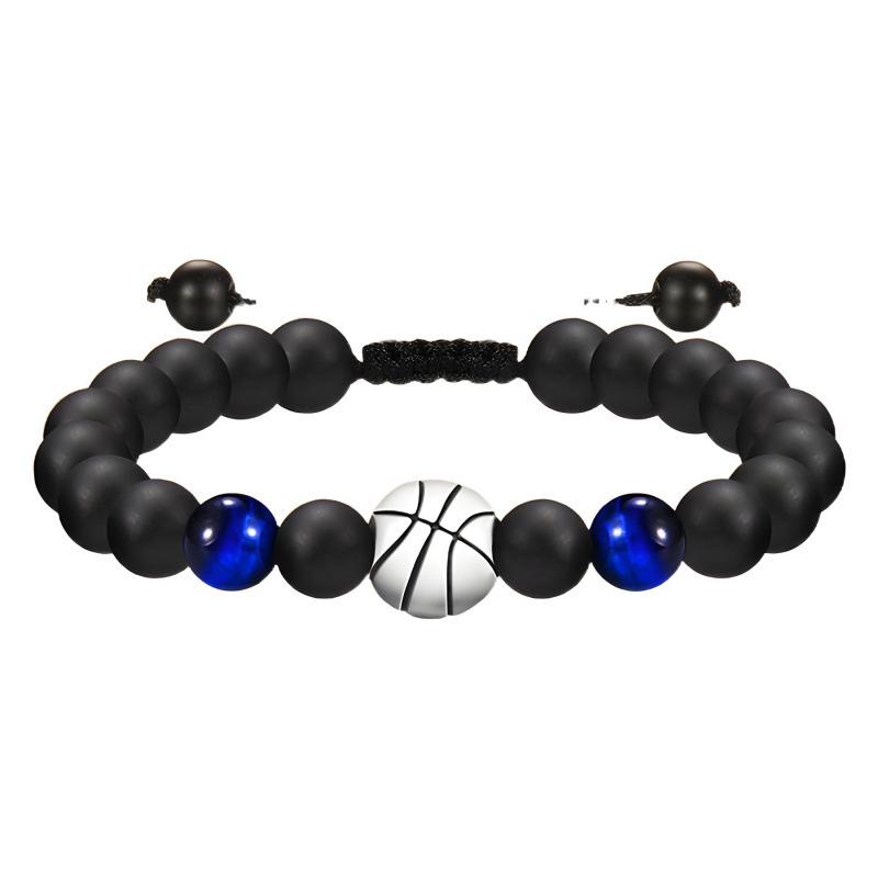 Verstellbares Sportarmband für Herren: Fußball, Baseball, Basketball Perlen mit Tigerauge-Steinen - Geschenk für meinen Sohn