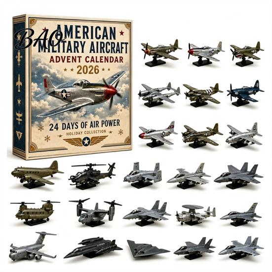 Aviation Themed Decor Aircraft Advent Calendars 2026, Airplane Toy Countdown Calendar, 24 Days Christmas Holiday Calendar with Models, 2D Acrylic