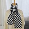 Black and White Checkerboard Korean Version Knitted Wool Scarf Female Autumn and Winter Warm Student Versatile Double-sided Couple Scarf
